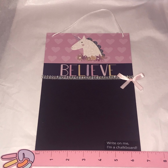 Unicorn "Believe" Hanging Write On Chalkboard - Picture 10 of 13